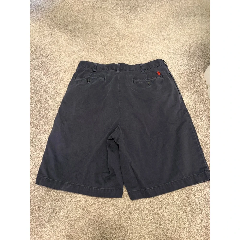 Polo Ralph Lauren Tyler Short Mens 36T Tall Long Navy Blue Pleated Chino Shorts